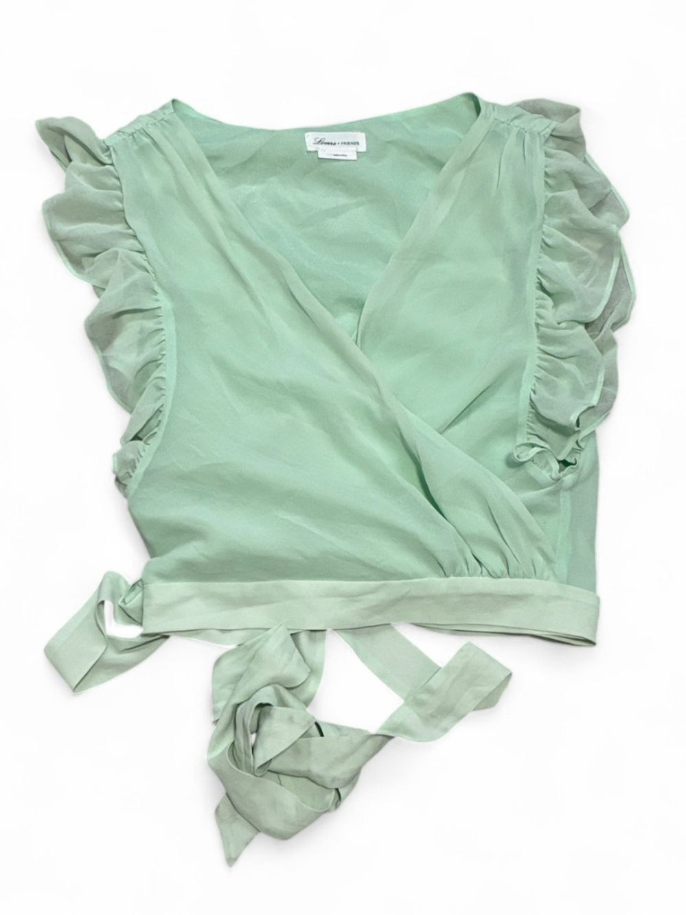 Lovers + Friends Rory Mint Green Ruffle Wrap Crop Top